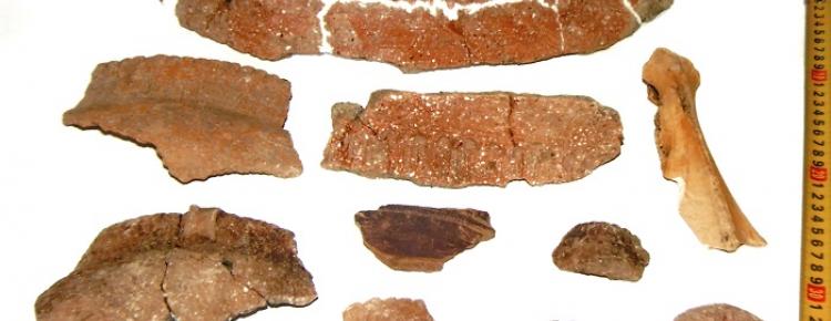 Фрагменти керамічного посуду, кістяне лощило трипільської культури. 1998 р.